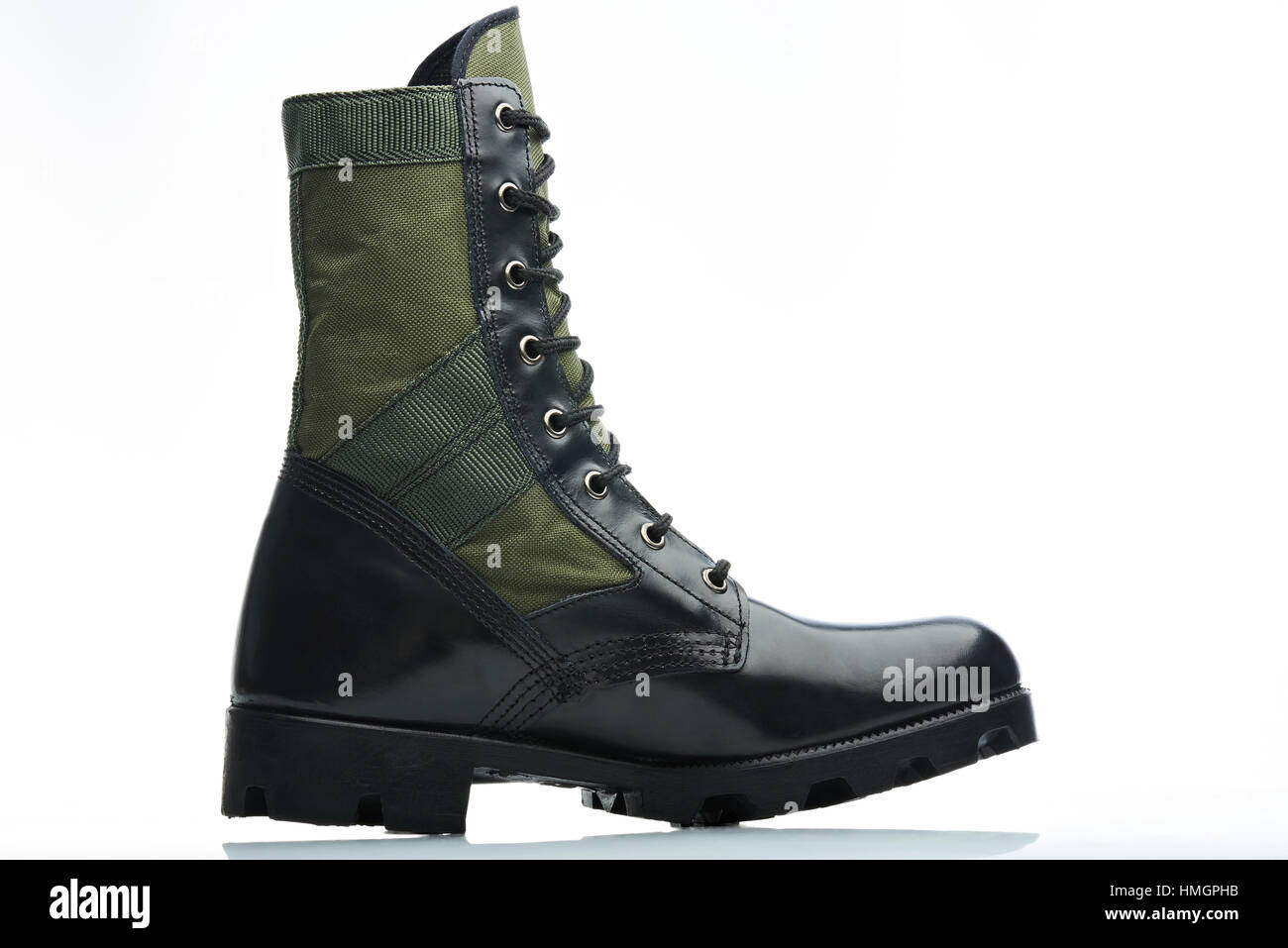 military green black leather men boot side view Stock Photo - Alamy