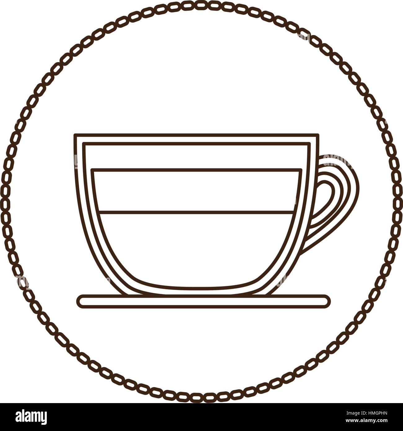 monochrome round contour with coffee cup close up vector illustration ...