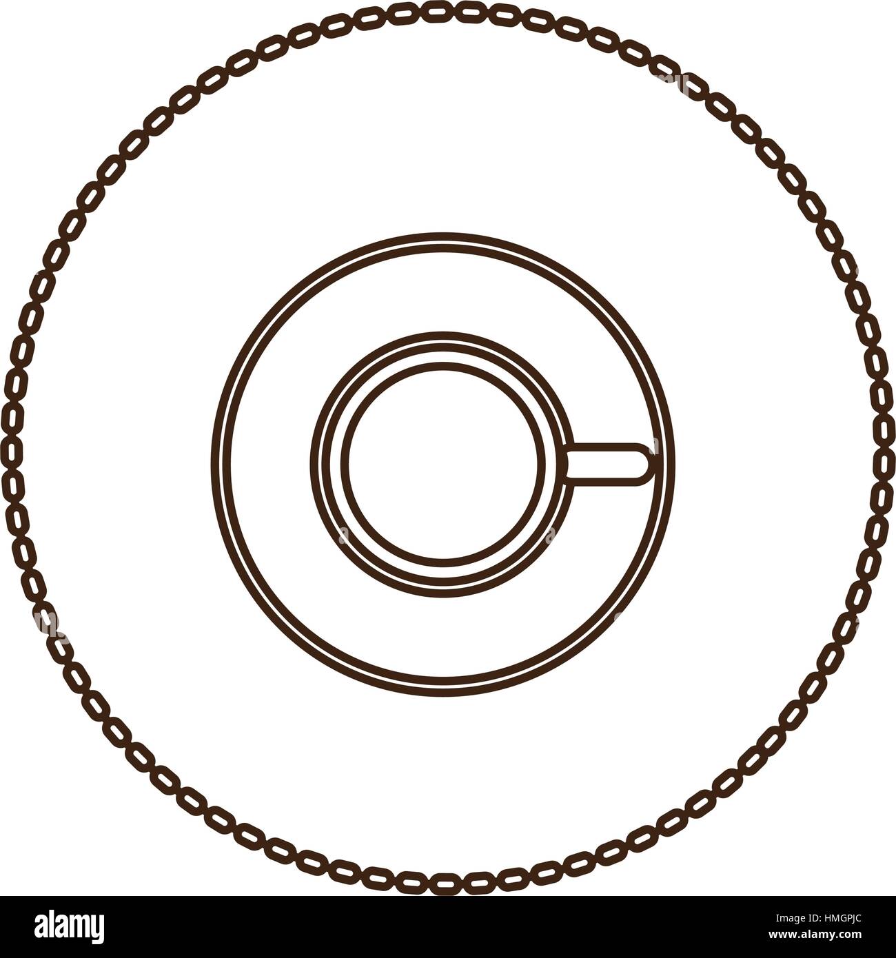monochrome round contour with coffee cup top view vector illustration ...
