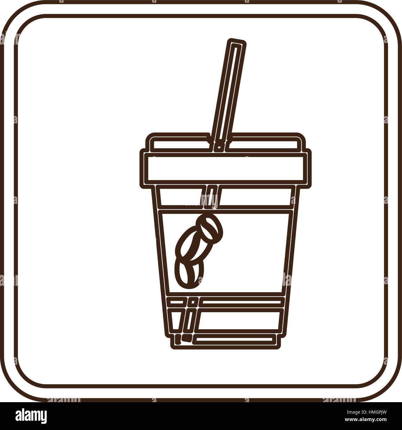 monochrome contour in square frame with disposable glass of cappuccino ...