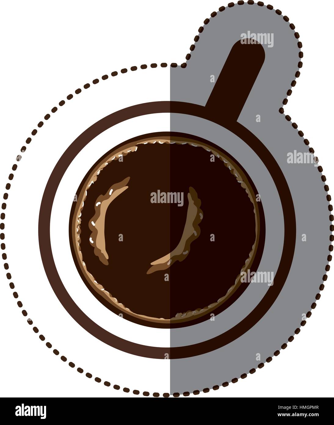 silhouette color sticker with coffee cup top view with cream vector ...
