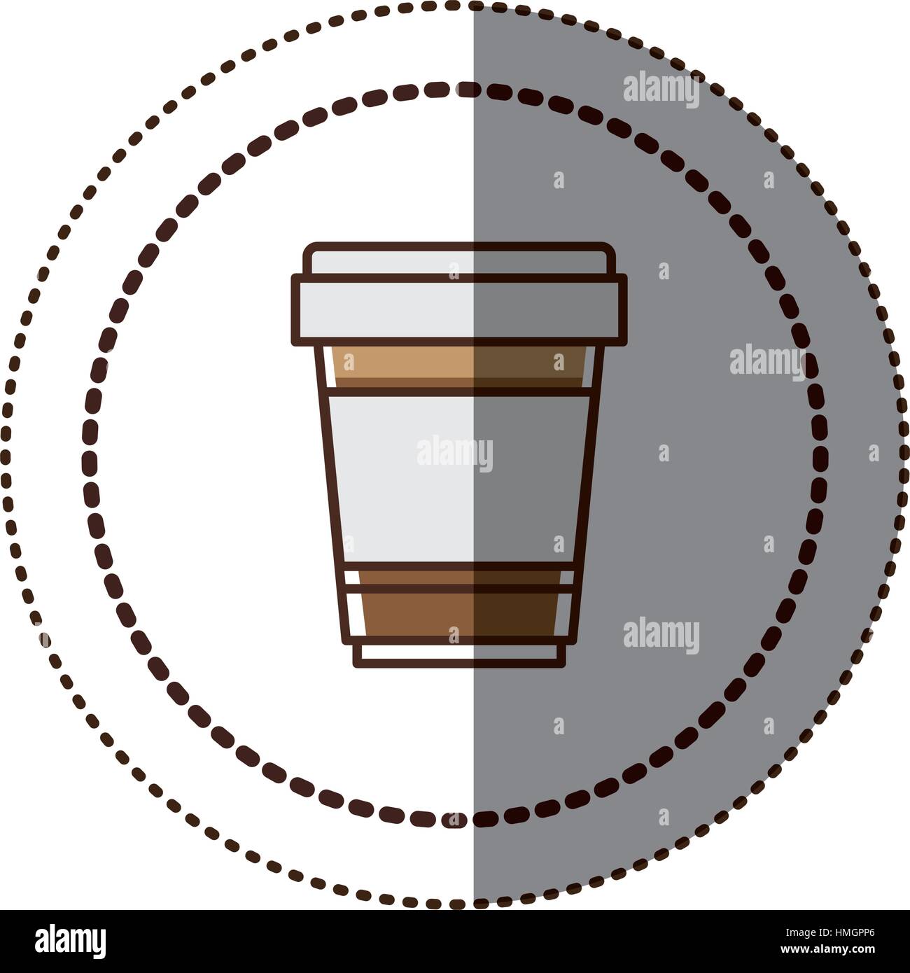 color sticker in circular frame with disposable glass of cappuccino ...