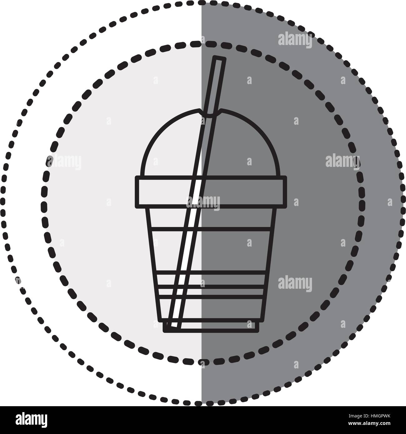 monochrome sticker contour in circular dot line with disposable glass ...