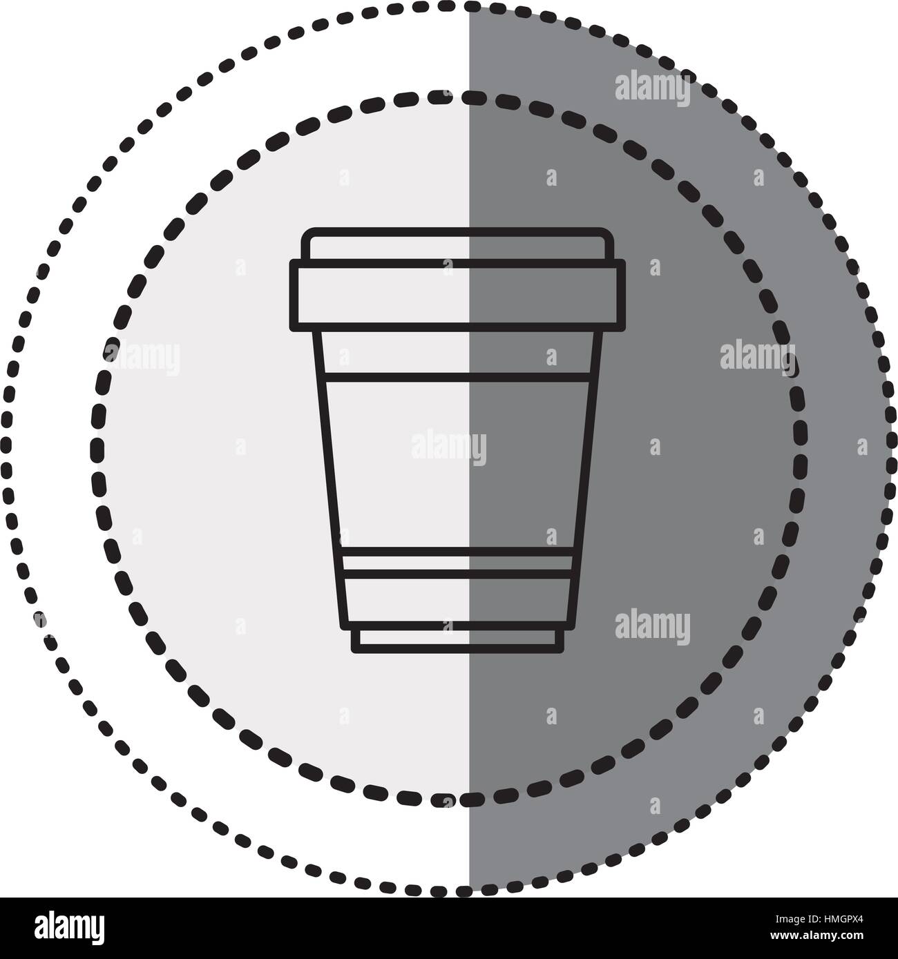 monochrome sticker contour in circular dot line with disposable glass ...