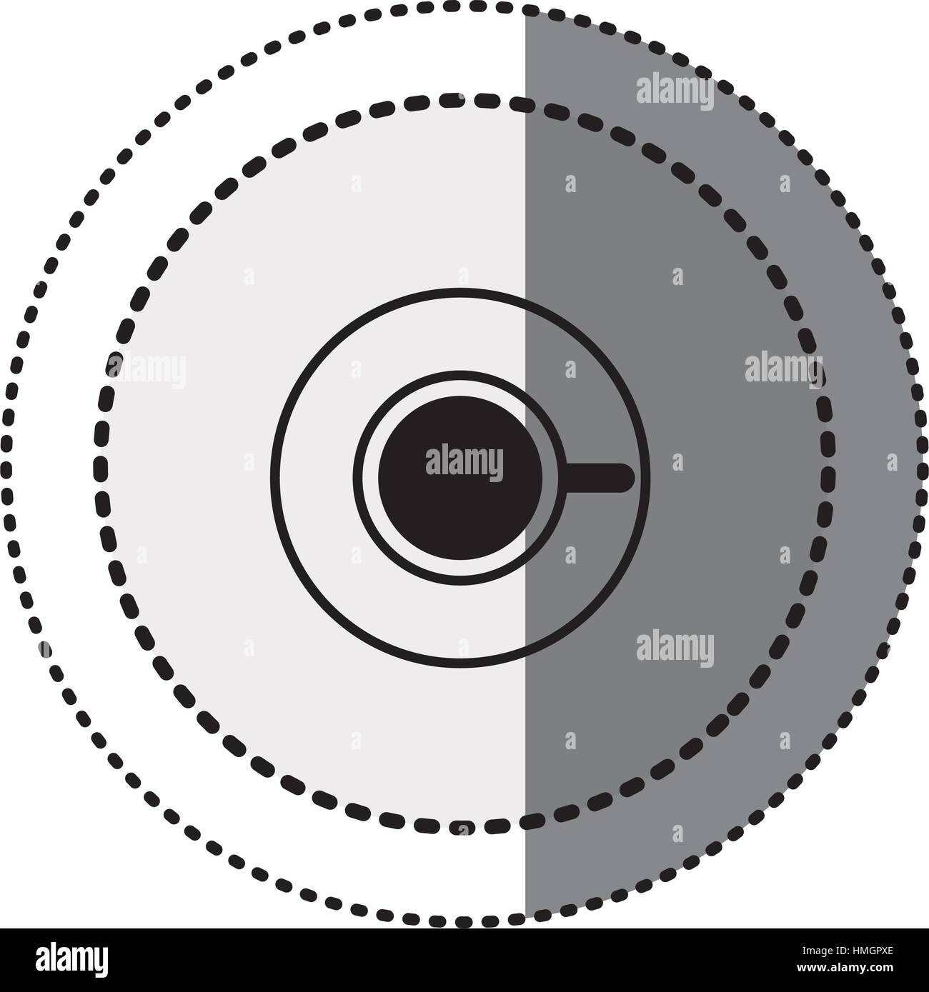 monochrome sticker contour in circular dot line with coffee cup top ...