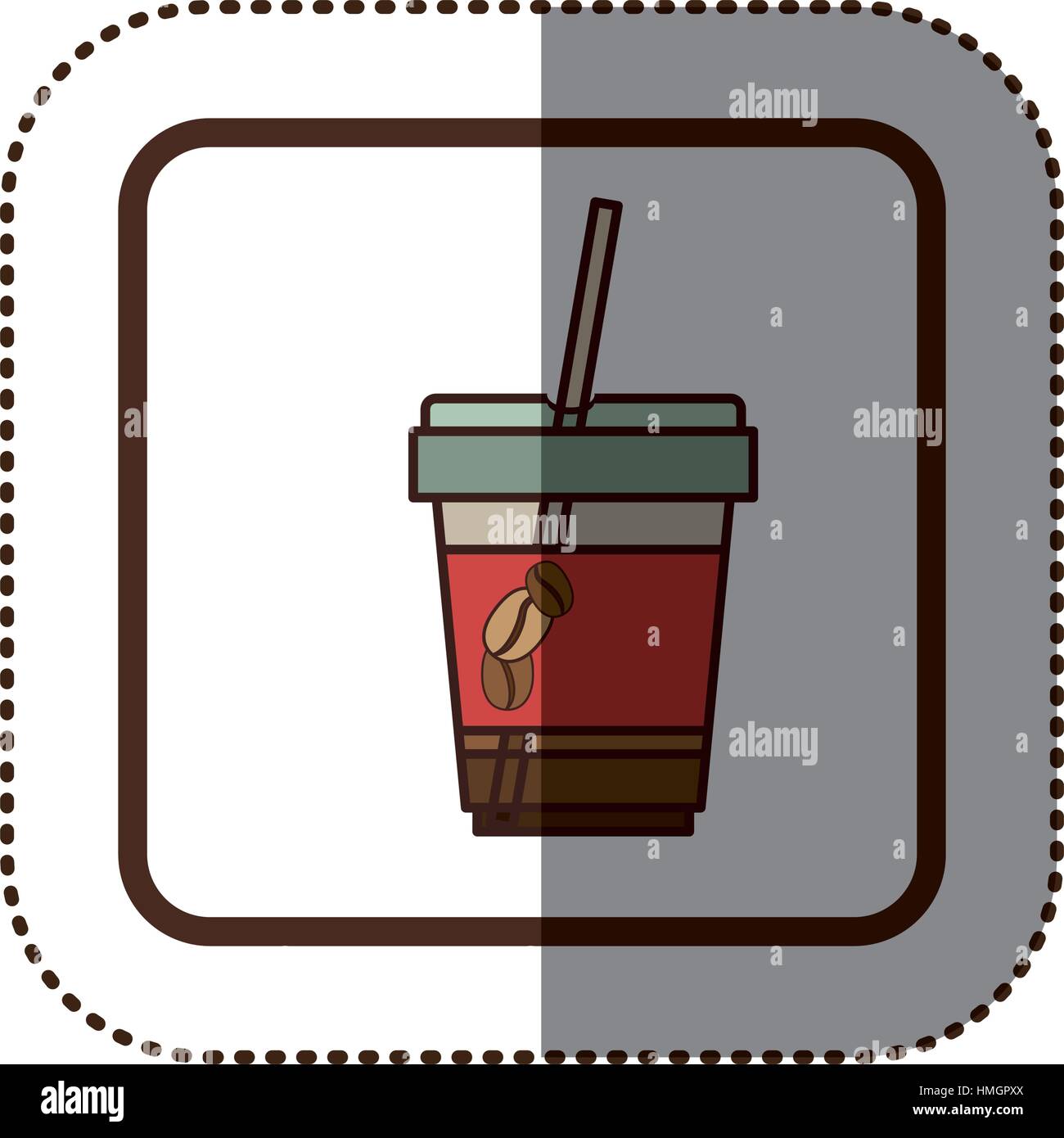 color sticker silhouette in square frame with disposable glass of ...