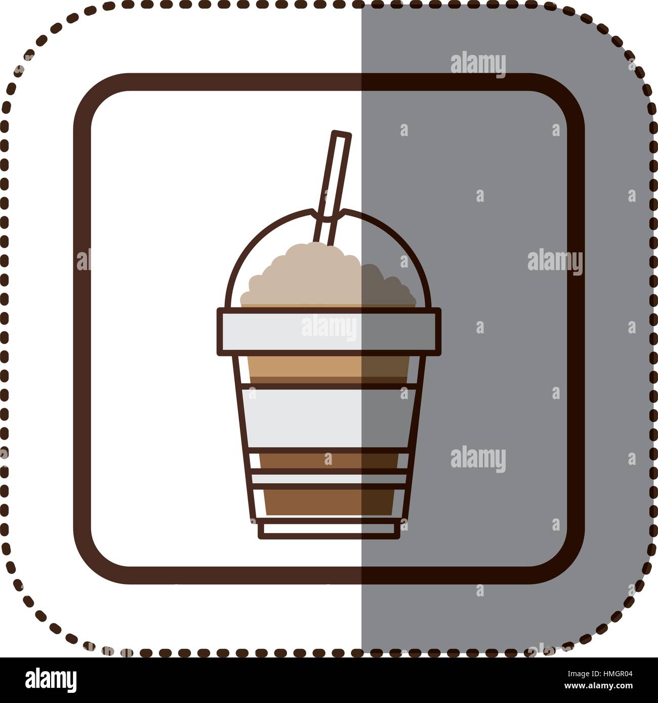 color sticker silhouette in square frame with disposable glass of ...