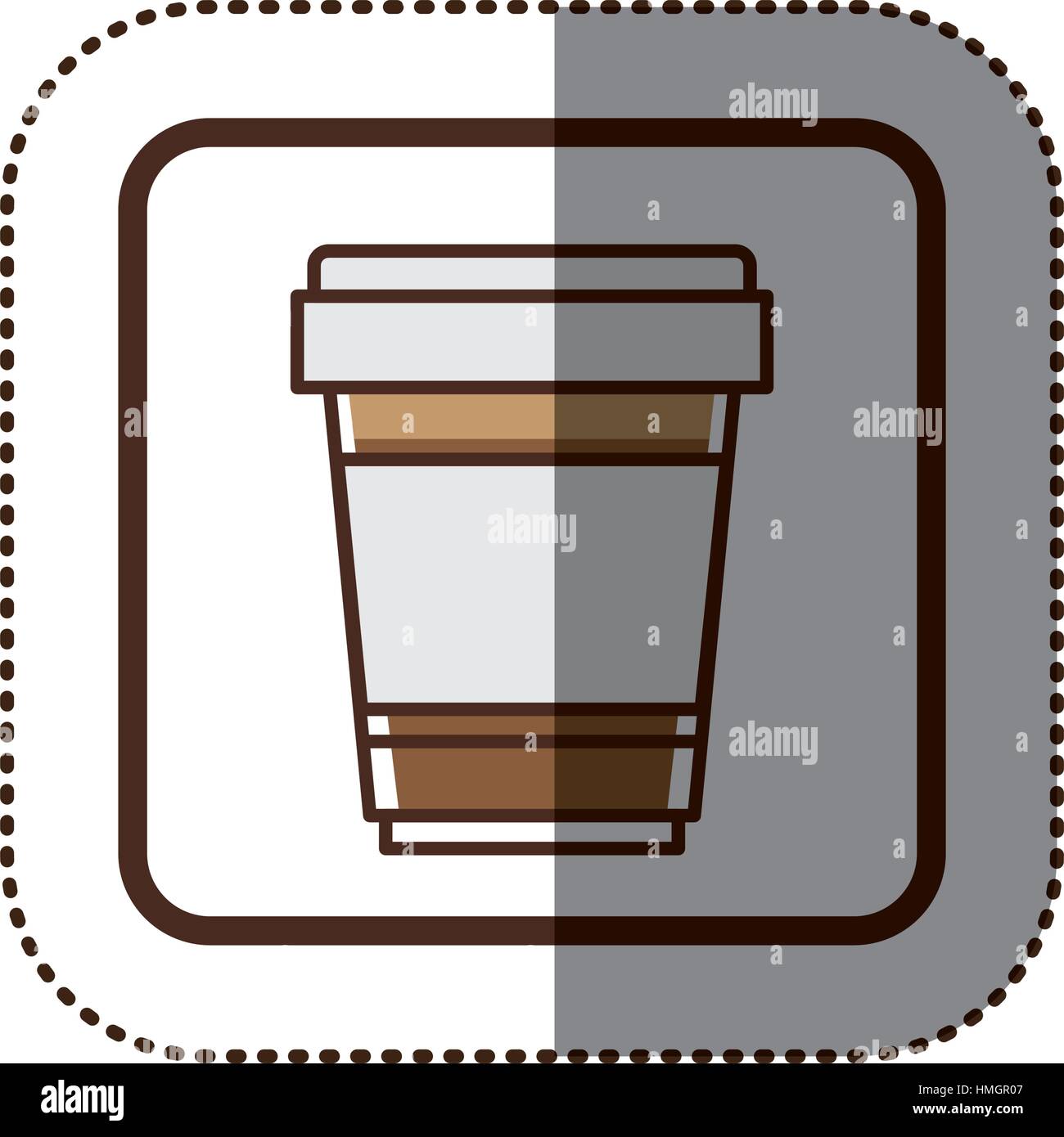 color sticker silhouette in square frame with glass of cappuccino ...
