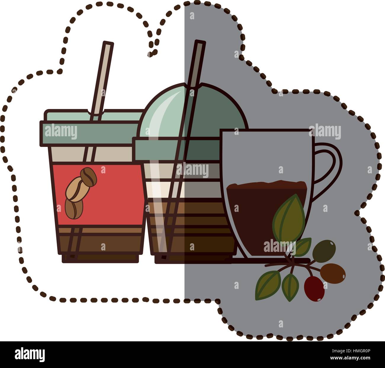 silhouette sticker color with coffee drinks vector illustration Stock ...