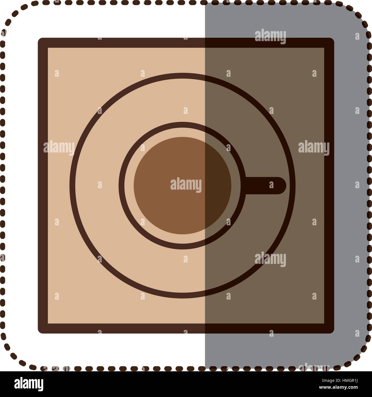 color sticker silhouette in square frame with coffee cup top view ...