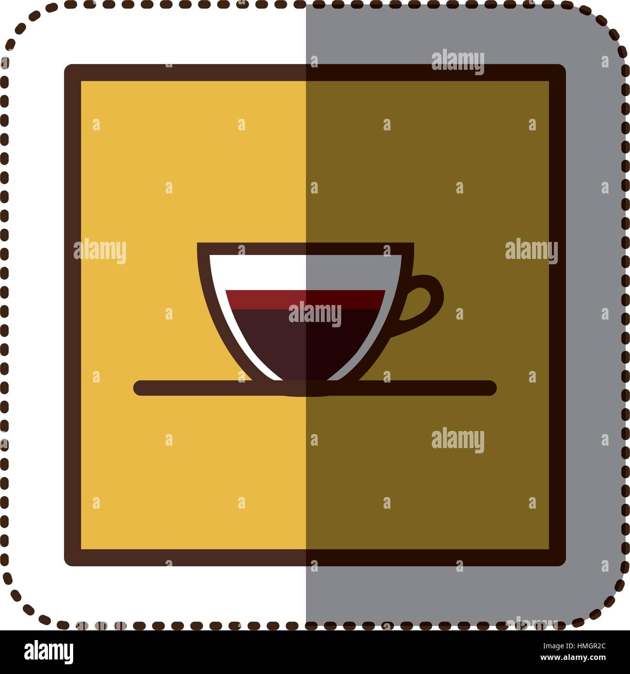 color sticker silhouette in square frame with coffee cup vector ...