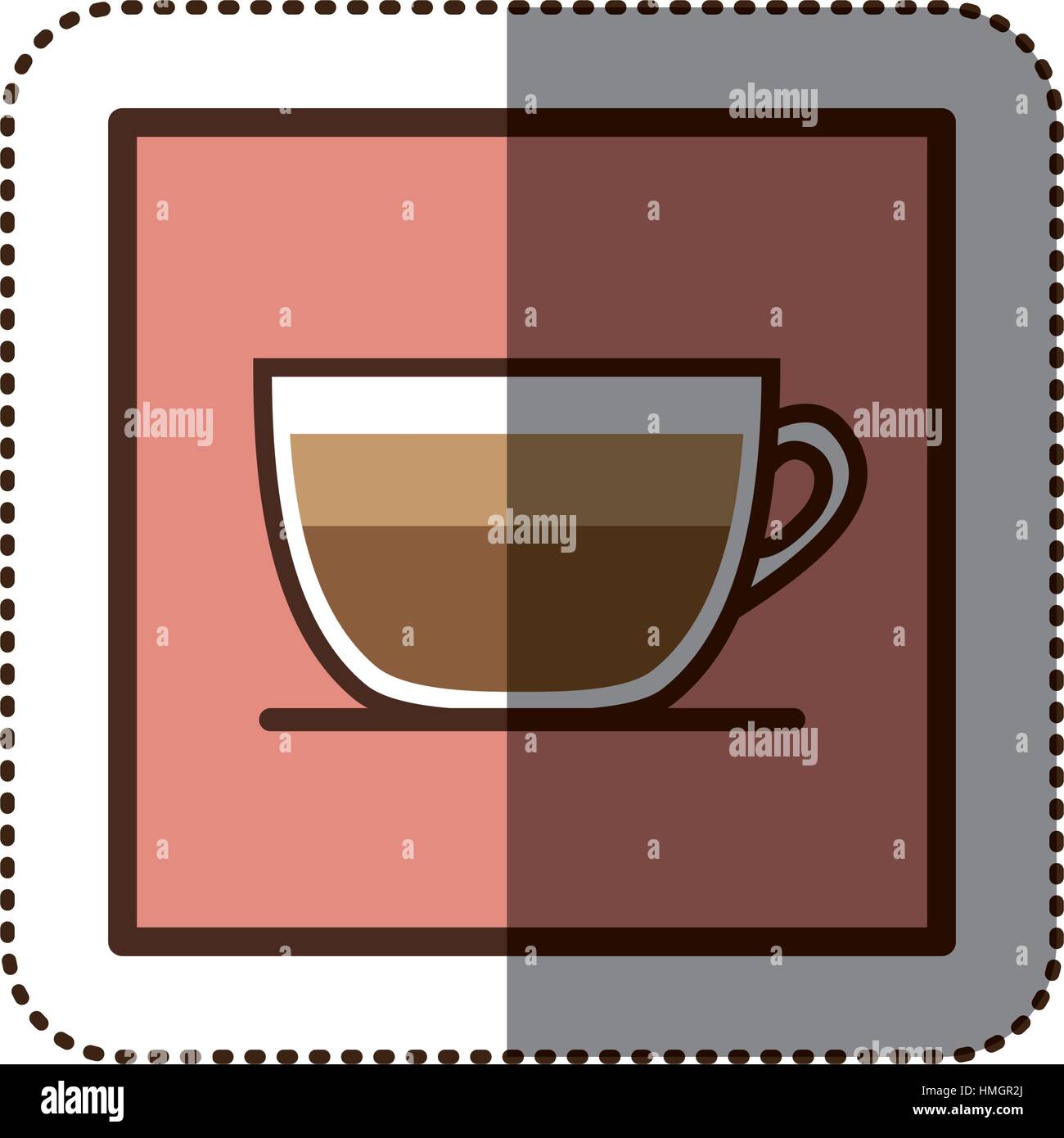 color sticker silhouette in square frame with coffee cup close up ...