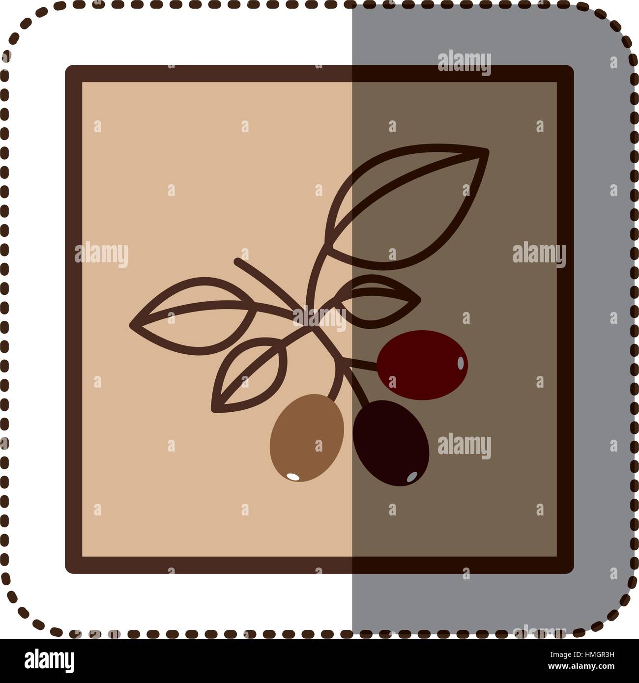 color sticker silhouette in square frame with coffee tree branch vector ...