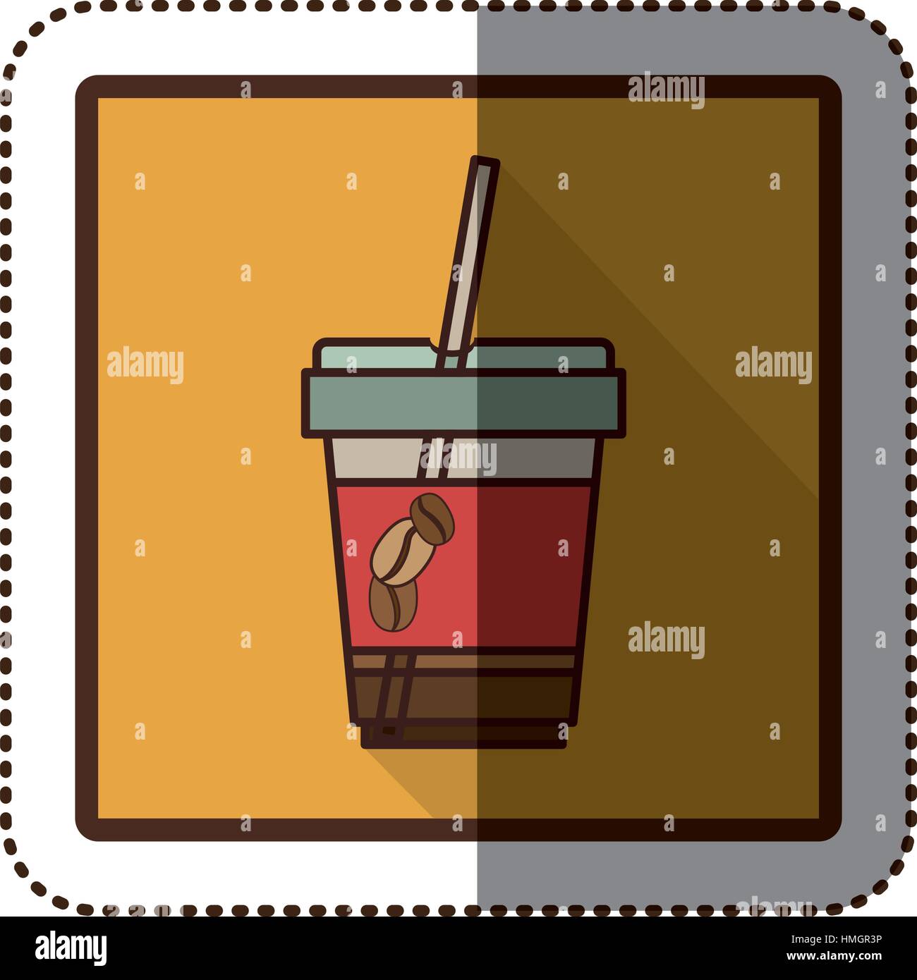 color sticker silhouette in square frame with disposable glass of ...