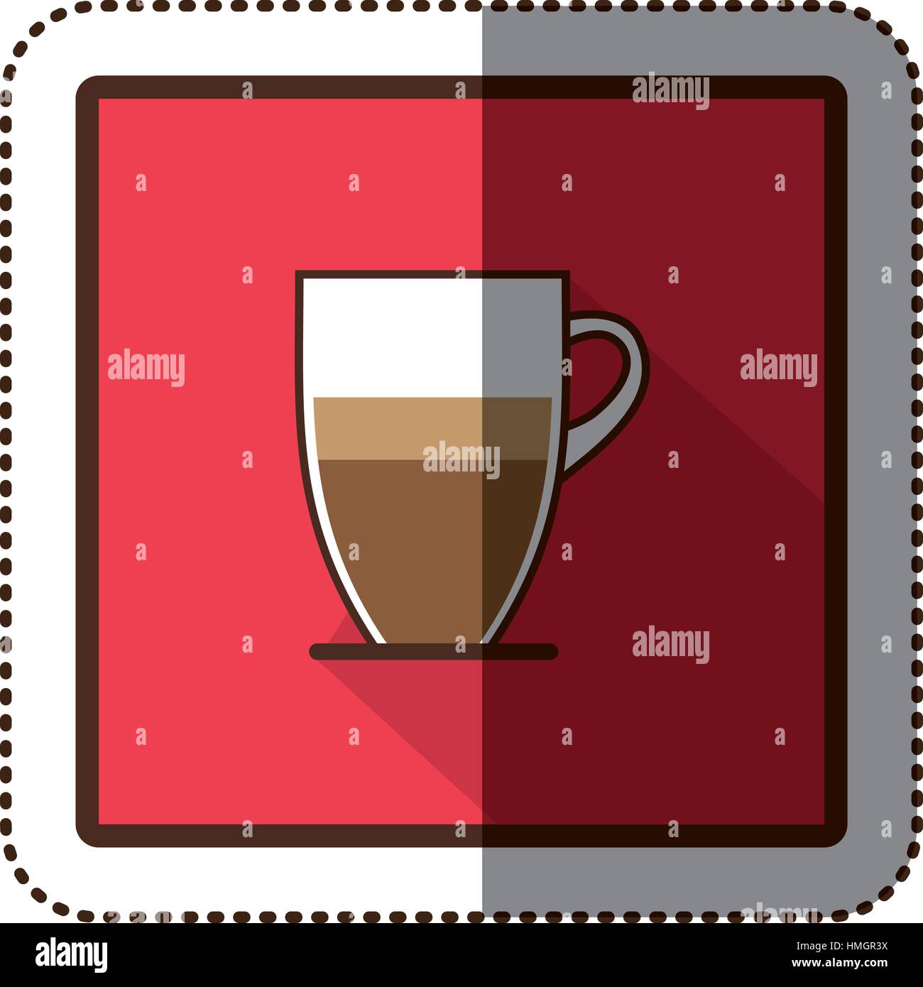 color sticker silhouette in square frame with glass jar of coffee with ...