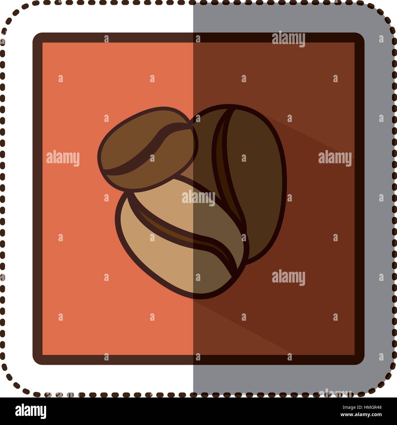 color sticker silhouette in square frame with coffee beans vector ...