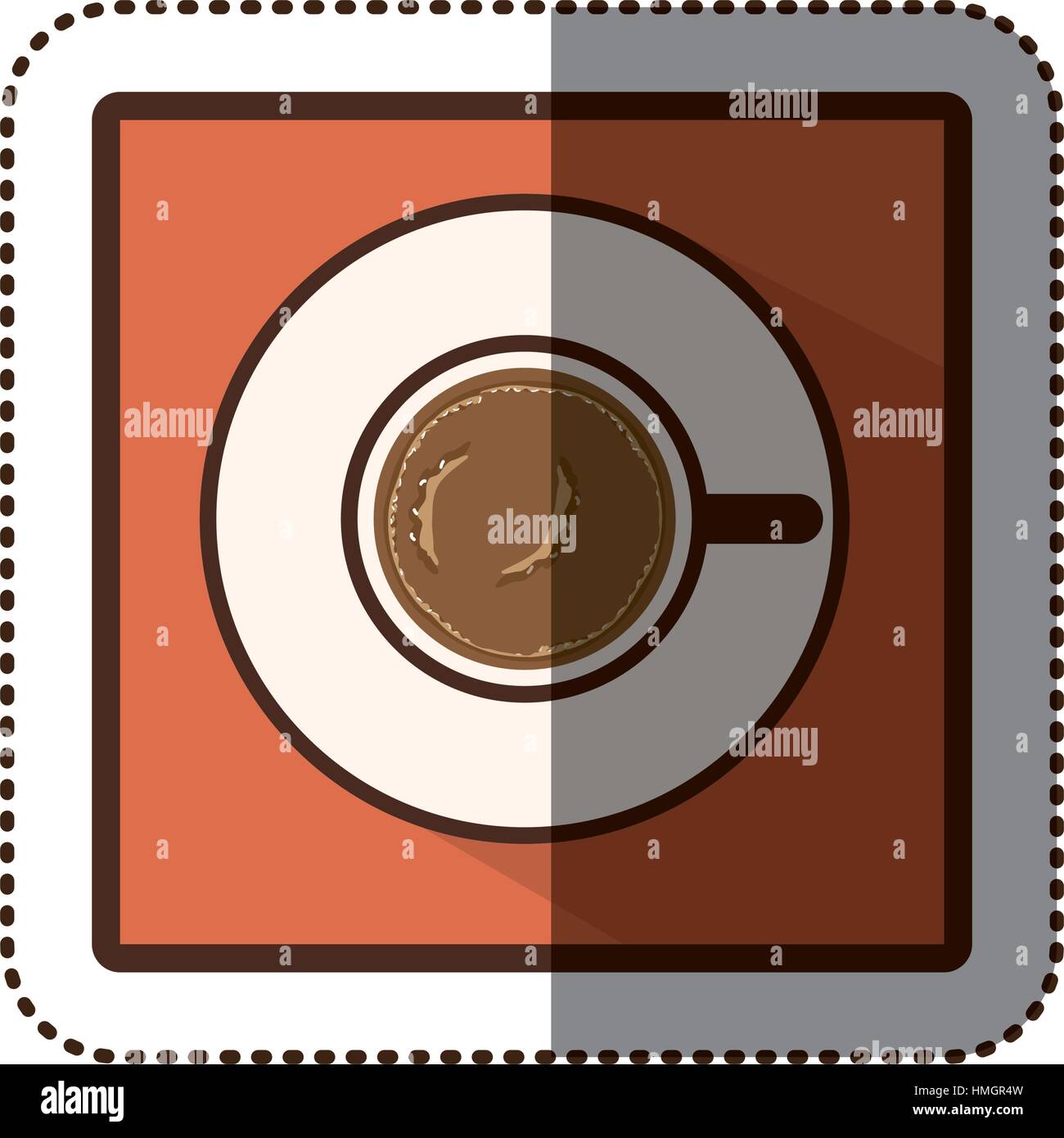 color sticker silhouette in square frame with coffee cup top view ...