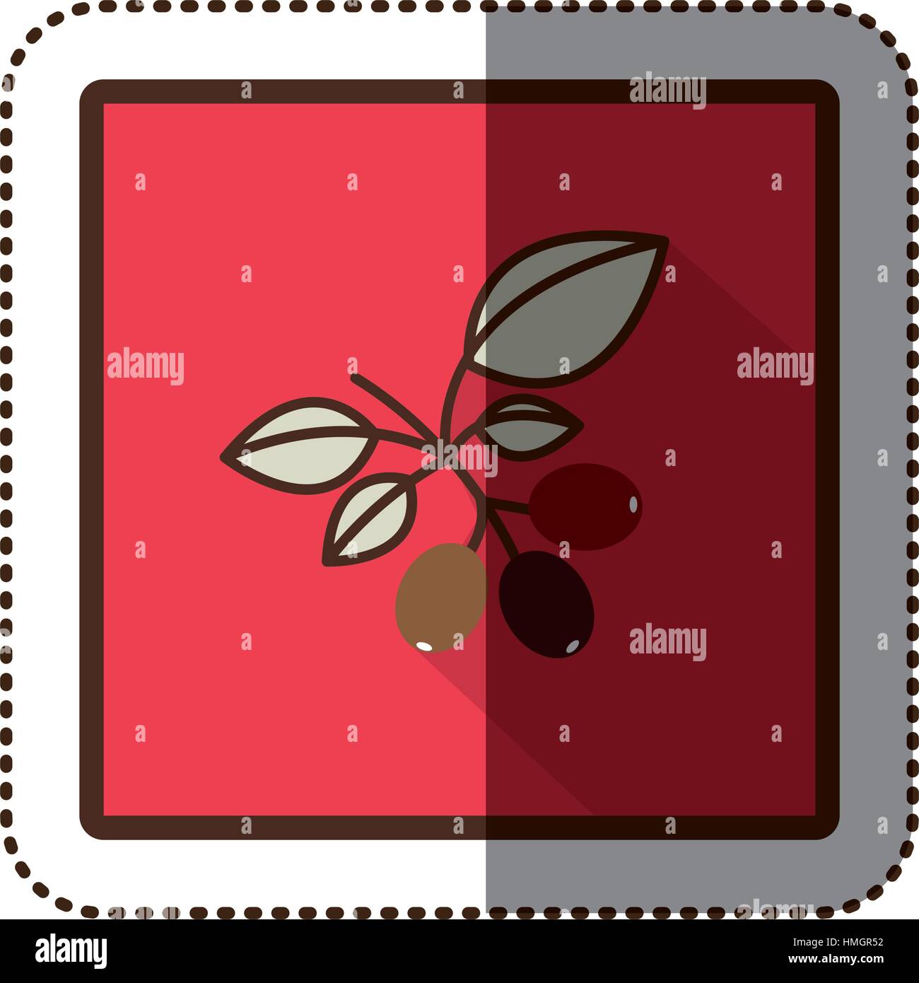 color sticker silhouette in square frame with coffee tree branch vector ...