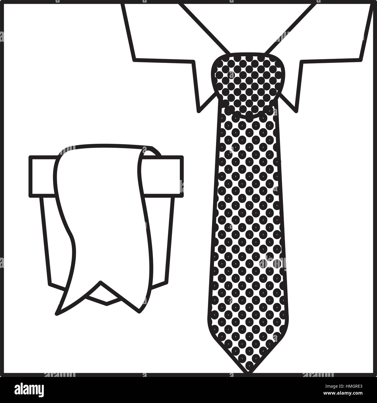 square border silhouette with close up formal shirt with dotted necktie and label in pocket Stock Vector
