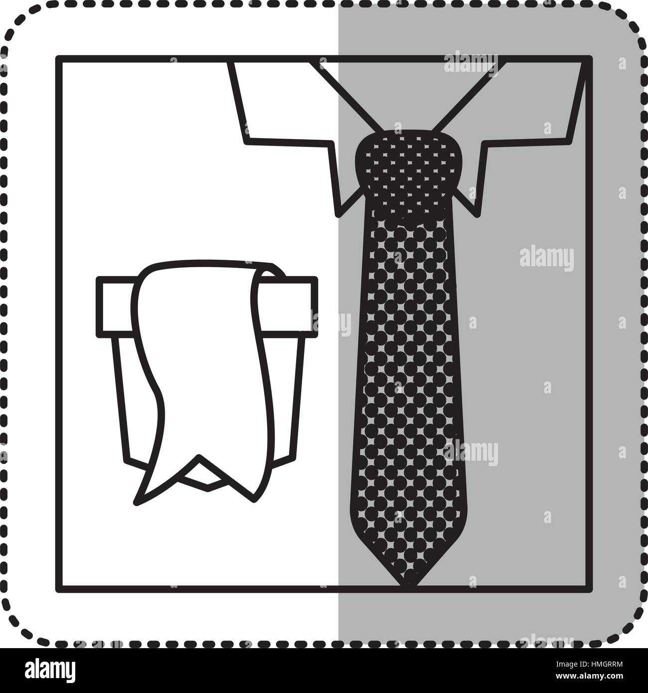 sticker silhouette with close up formal shirt with dotted necktie and label in pocket vector illustration Stock Vector
