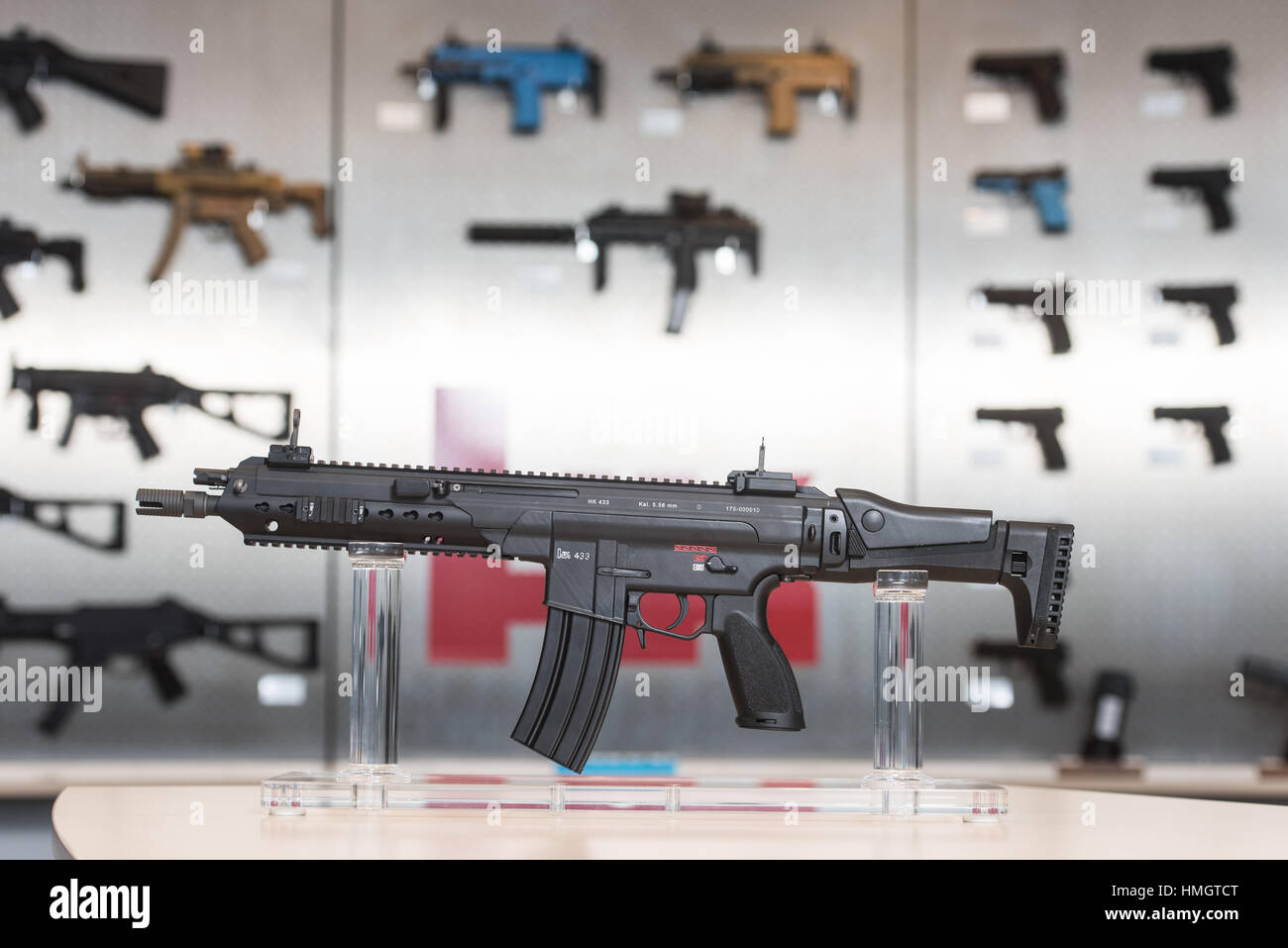 Oberndorf, Germany. 26th Jan, 2017. A HK 433 assault rifle from the German  weapons manufacturer Heckler & Koch in a show room in Oberndorf, Germany,  26 January 2017. Heckler & Koch will