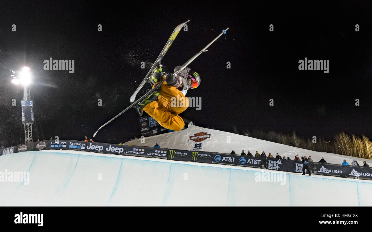 Aspen, Colorado, USA. 27th Jan, 2017. Aspen CO, U.S. - DEVIN LOGAN competes on her second run of the women's ski halfpipe final on Day 2 of Winter X Games 2017 at Colorado's Buttermilk Mountain. Credit: Marshall Foster/ZUMA Wire/Alamy Live News Stock Photo