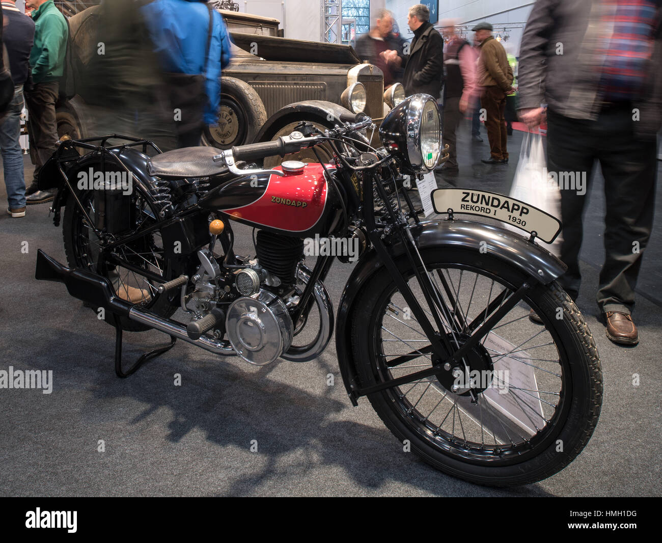 Bremen, Germany. 02nd Feb, 2017. A Zuendapp motorscycle K500 from 1933s een at the stand of PS Speicher from Einbeck, Germany at the Bremen Classic Motorshow (03 to 05 February 2017) at the fairgrounds in Bremen, Germany, 02 February 2017. The special exhibitions this year are '70 years of Zuendapp' and 'The Treasury of Karmann.' Photo: Ingo Wagner/dpa/Alamy Live News Stock Photo