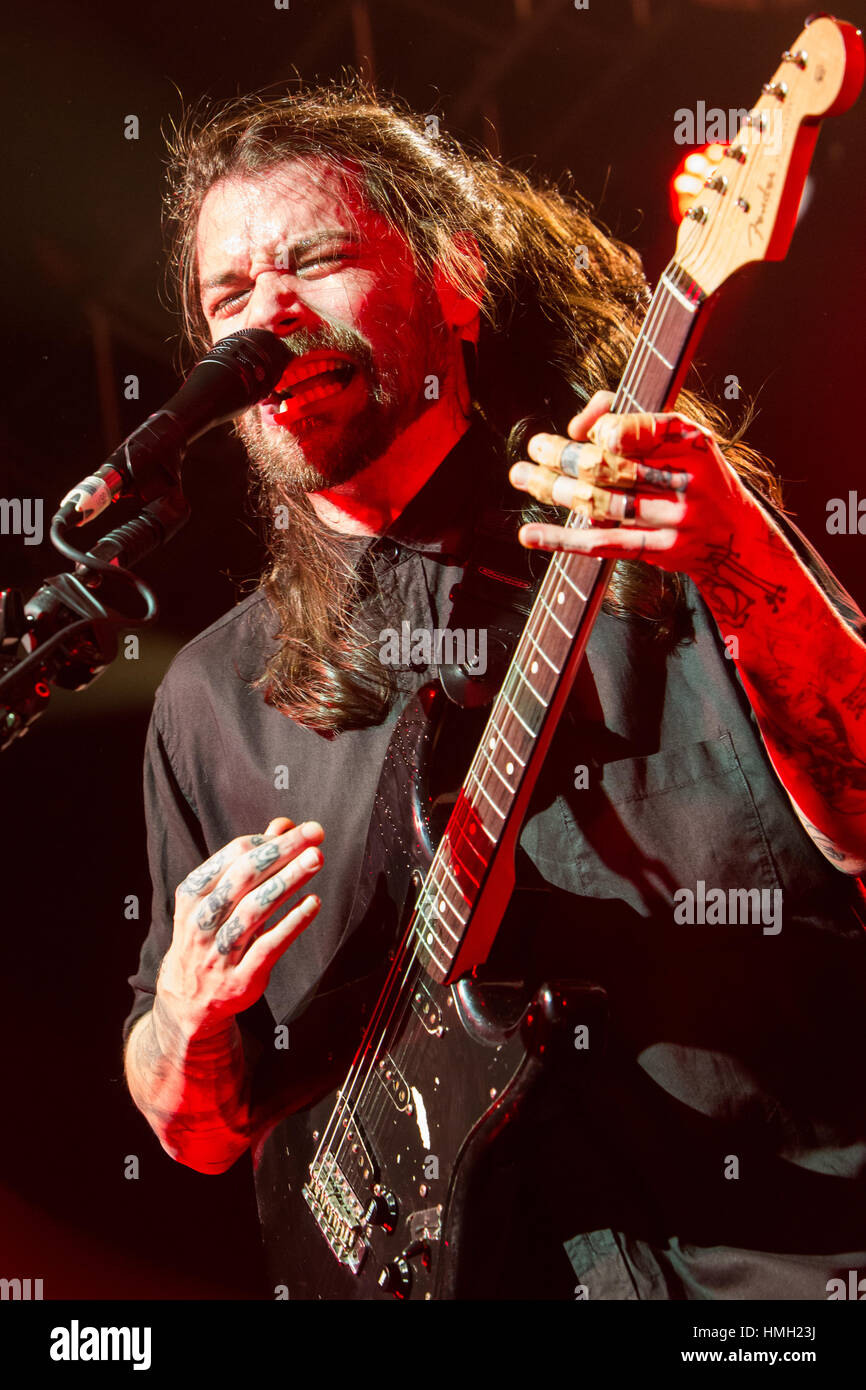 Milan, Italy. 02nd Feb, 2017. The Scottish rock band BIFFY CLYRO performs live on stage at Fabrique during the 'Ellipsis Tour' Credit: Rodolfo Sassano/Alamy Live News Stock Photo