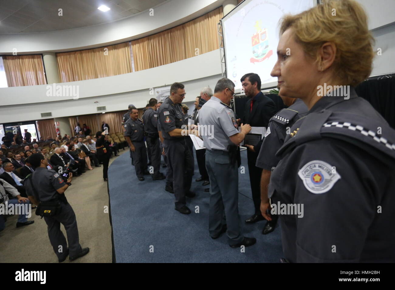SÃO JOSÉ DOS CAMPOS, SP - 03.02.2017: SOLENIDADE COMANDO DE POLICIAMENTO CPI - Colonel Eliane Nikoluk Sachetti during the ceremony commemorating the 41st anniversary of the creation of the police command of the Interior 1, in the Technological Park in São José dos Campos (SP), said on Friday (3). During the ceremony, Colonel Eliane Nikoluk Sachetti has an accountability to the community as the new trigger Operation Iron Fist in 39 cities in the metropolitan region of the Paraíba Valley and North Coast. (Photo: Luis Lima Jr/Fotoarena) Stock Photo