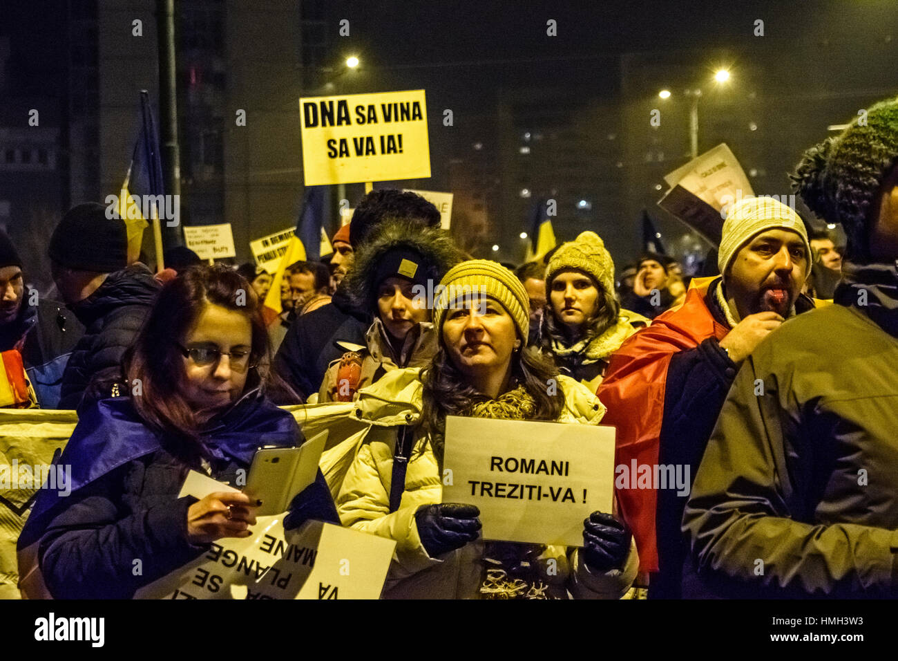 Brasov, Romania. 3rd February, 2017. People protesting against the decision of prisoner pardon especially for corruption. Credit: Ionut David/Alamy Live News Stock Photo
