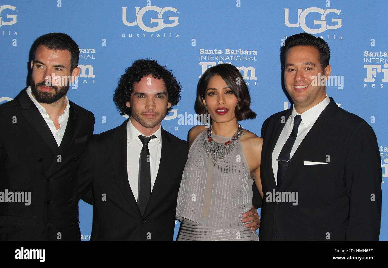 Santa Barbara, USA. 27th Jan, 2017. Tom Cullen, Reece Ritchie, Freida Pinto, Richard Raymond at the ''Desert Dancer'' Opening Night Premiere during The 30th Santa Barbara International Film Festival held at the Arlington Theater. Photo Credit: F. Sadou/AdMedia Credit: F. Sadou/AdMedia/ZUMA Wire/Alamy Live News Stock Photo