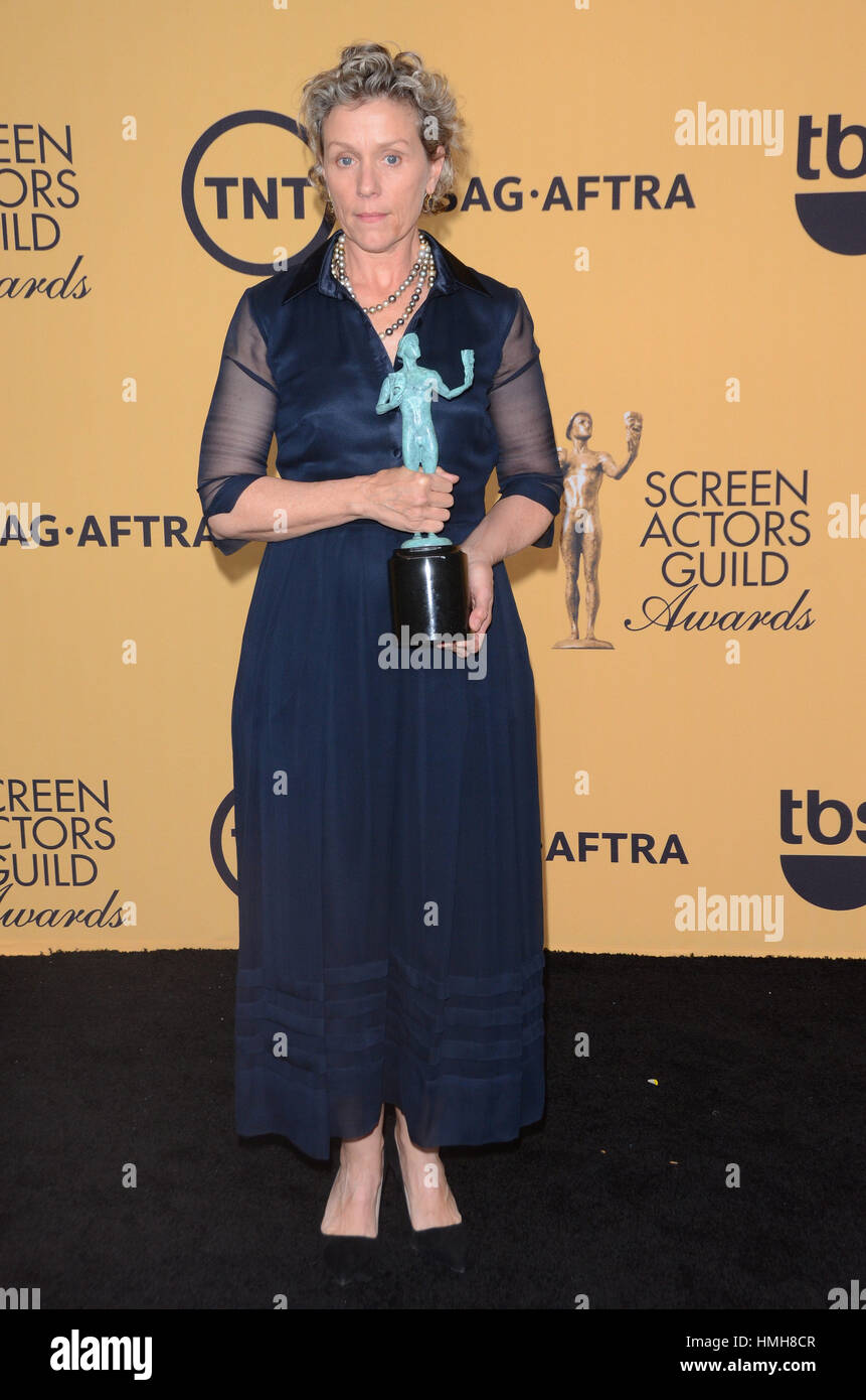 Los Angeles, California, USA. 25th Jan, 2015. 25 January 2015 - Los Angeles, California - Frances McDormand.21st Annual SAG Awards Press Room held at the Los Angeles Shrine Exposition Center. Photo Credit: Birdie Thompson/AdMedia Credit: Birdie Thompson/AdMedia/ZUMA Wire/Alamy Live News Stock Photo