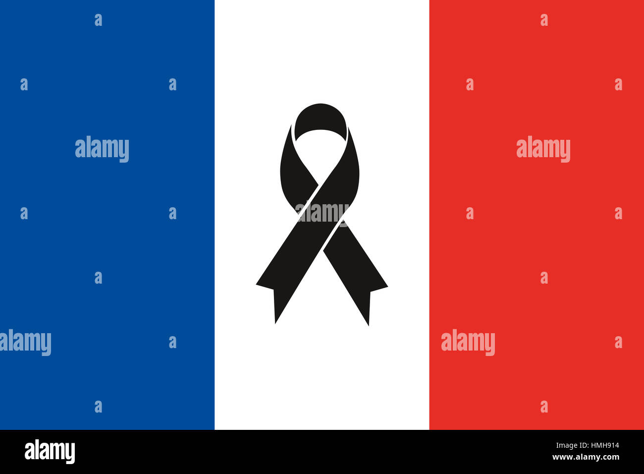 France terror - black ribbon condolence on french flag vector illustration Stock Photo