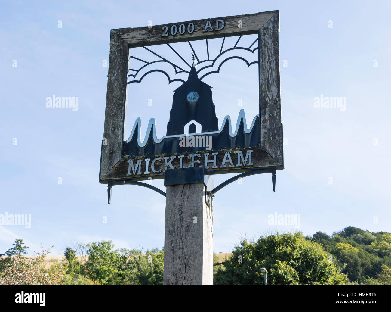 Village sign, Mickleham, Surrey, England, United Kingdom Stock Photo ...