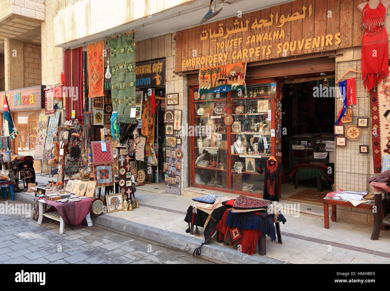 Souvenir shops in the old town, Madaba, Jordan Stock Photo Alamy