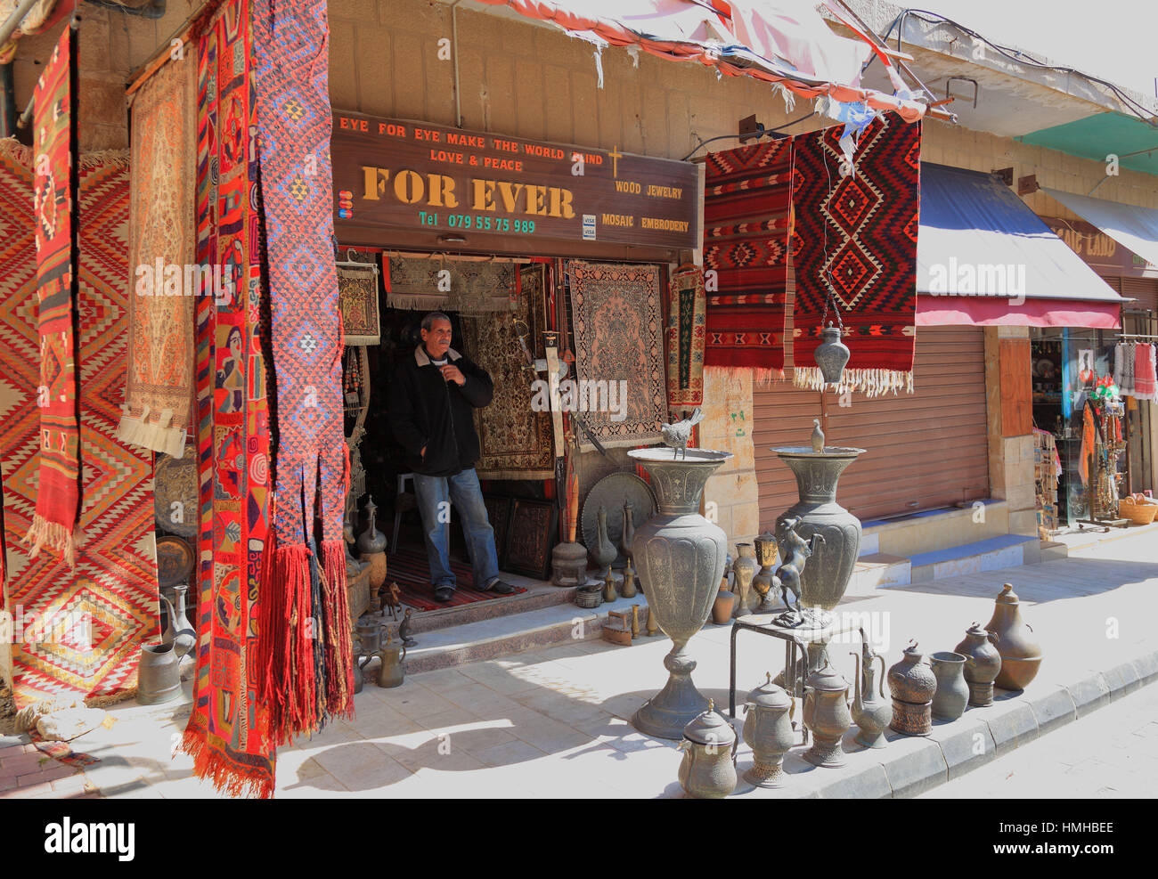 Souvenir shops in the old town, Madaba, Jordan Stock Photo Alamy