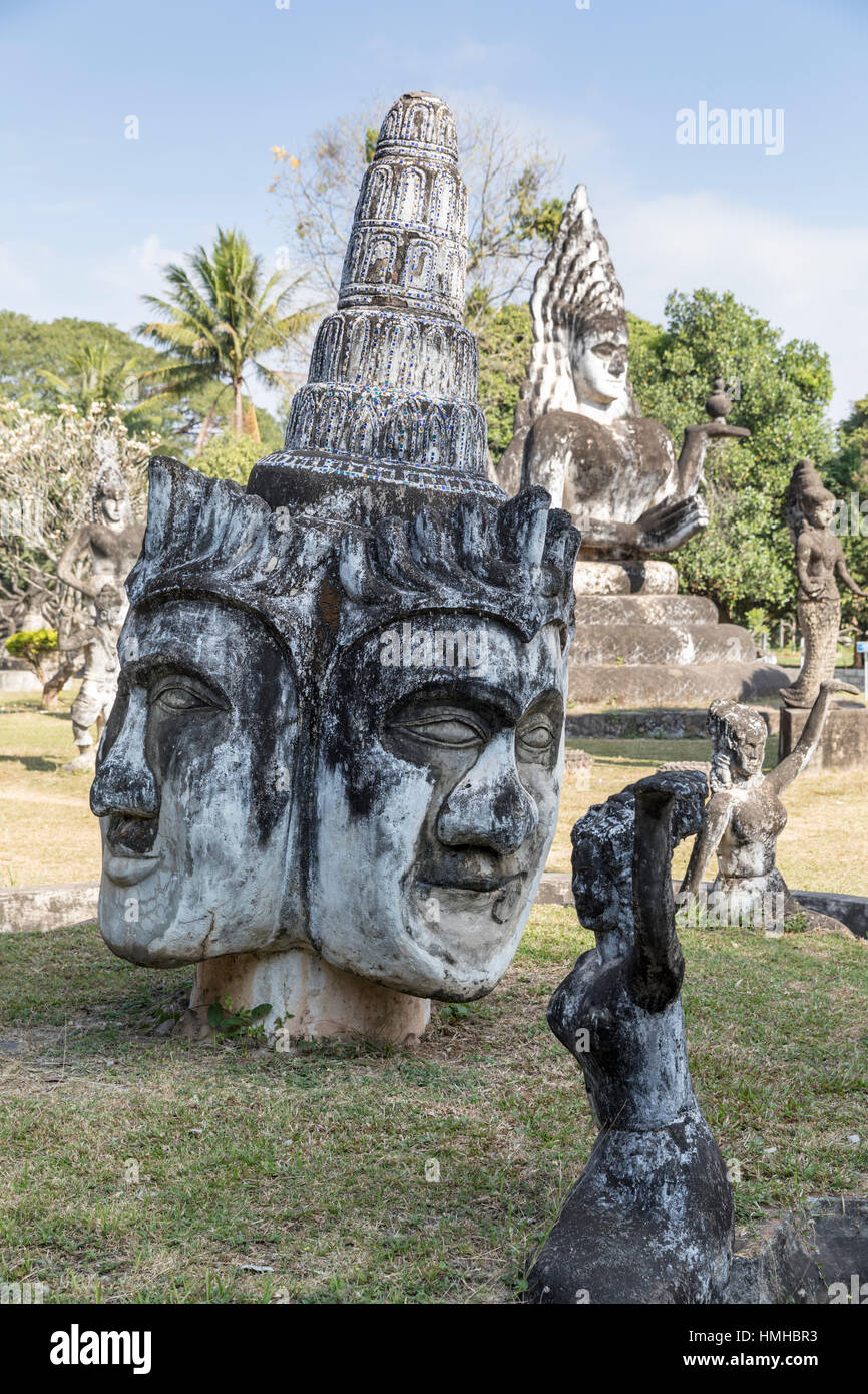 Multifaced Sculpture at Buddha Park near Vientiane, Laos Stock Photo
