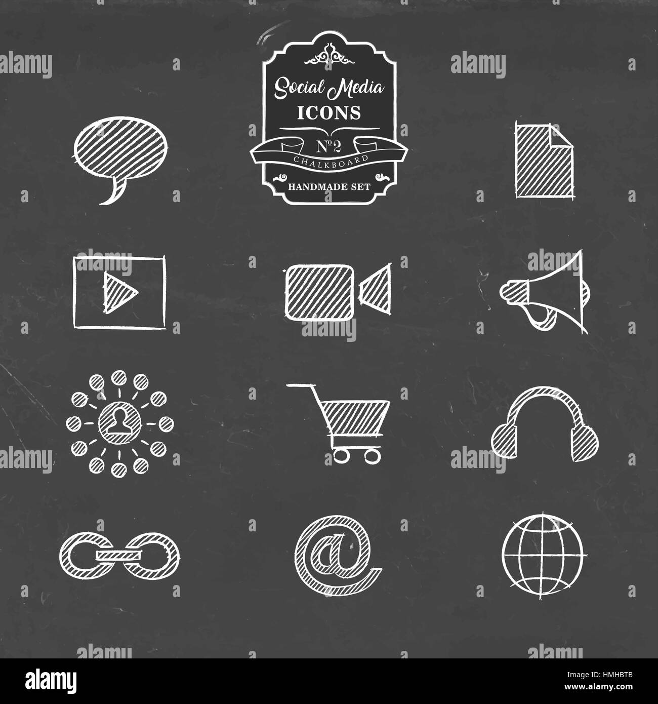 social media hand drawn chalkboard icon collection set of online chalkboard