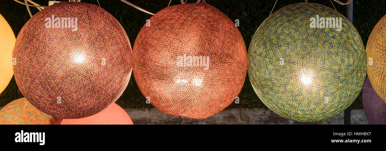 Spherical Lamps, Night Market, Luang Prabang, Laos Stock Photo