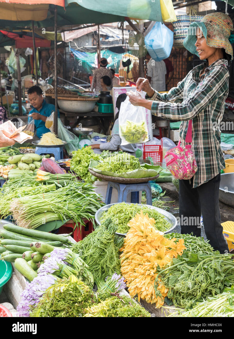 Produce Vendor, Russian Market, Phnom Penh, Cambodia Stock Photo