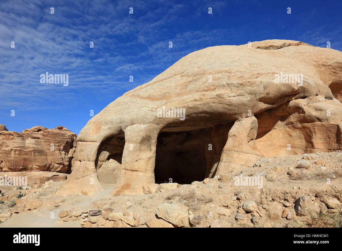 Grave caves, abandoned rock city Petra, al-Batra, capital of the empire of the Nabataeans, Jordan, UNESCO World Cultural Heritage Stock Photo