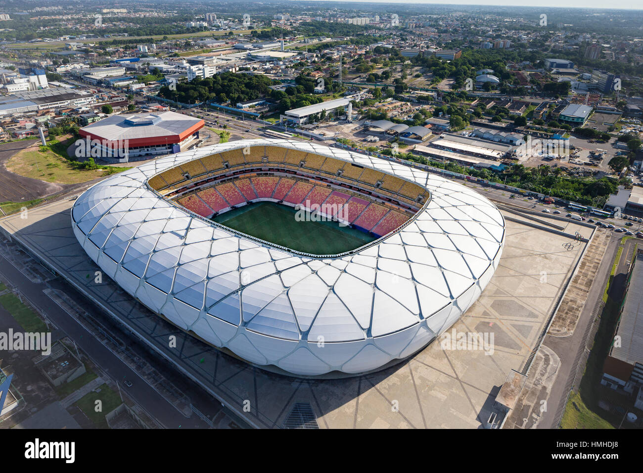 An aerial view of the football stadium, Arena Amazonia, in central Manaus  in the Amazon, Brazil on the Rio Negro (Black River). The Rio Negro and the  Stock Photo - Alamy