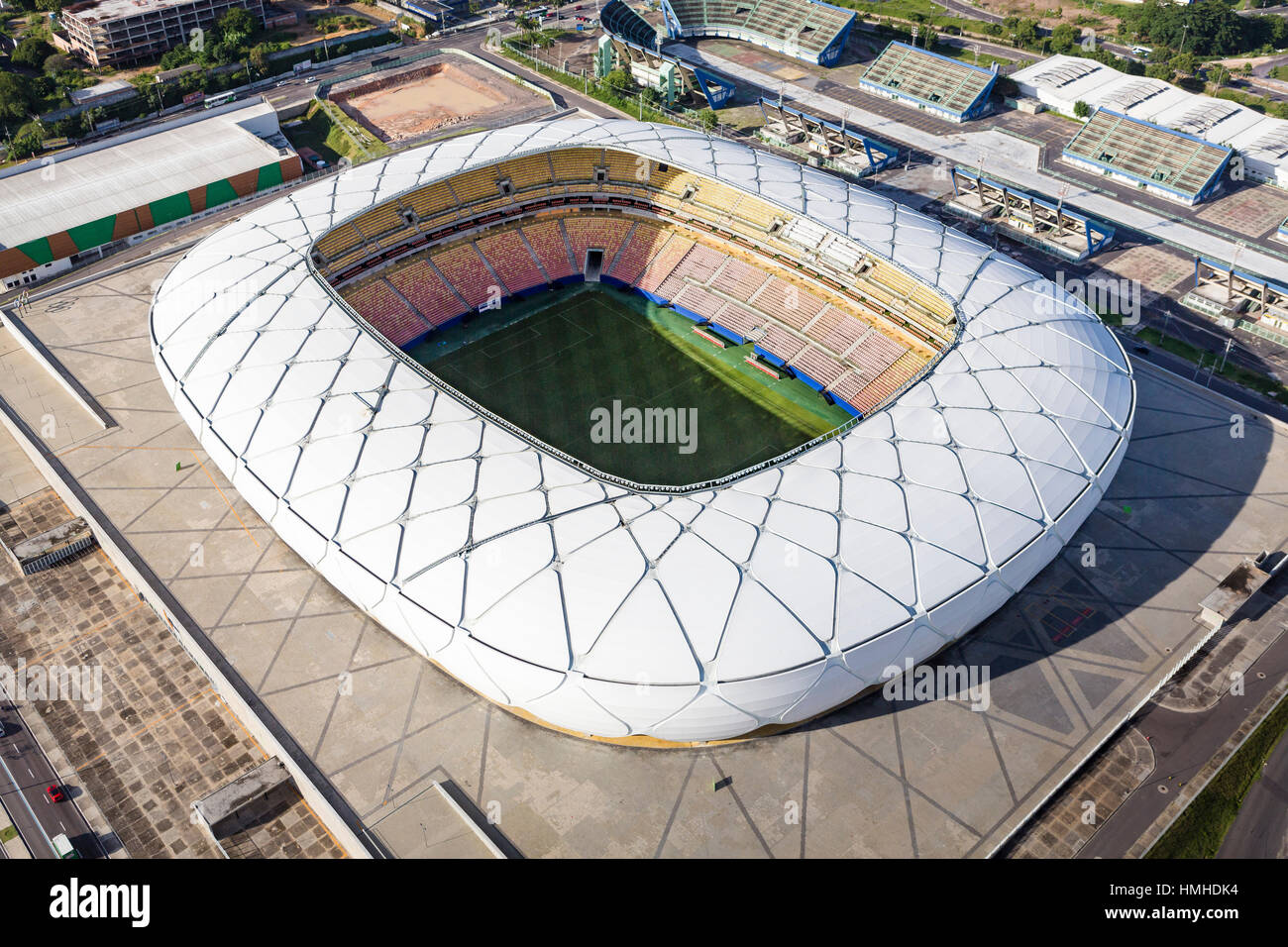 An aerial view of the football stadium, Arena Amazonia, in central Manaus  in the Amazon, Brazil on the Rio Negro (Black River). The Rio Negro and the  Stock Photo - Alamy