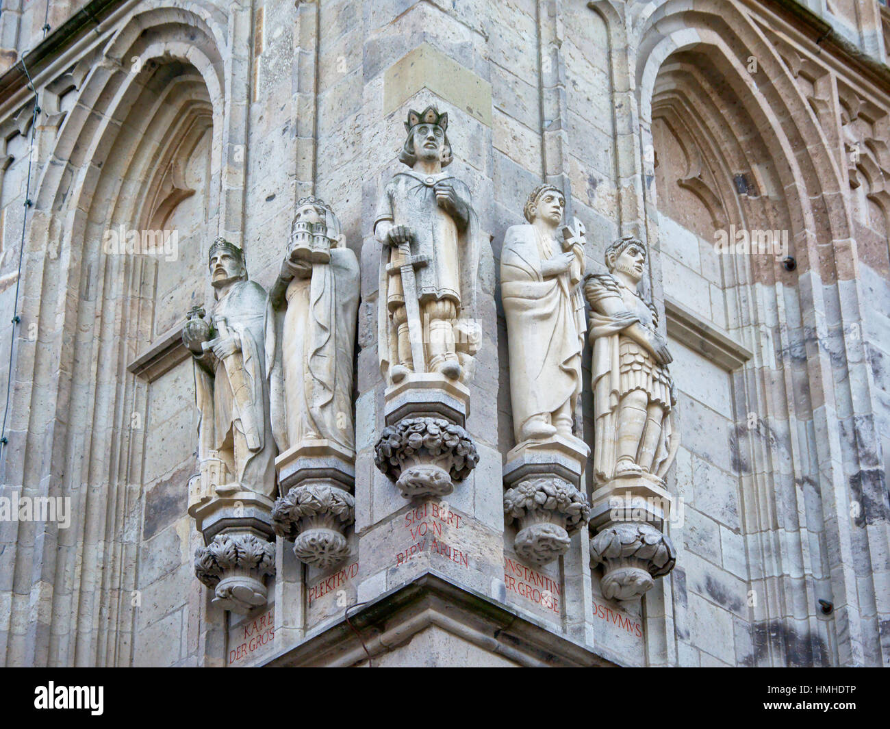 Detail of Cologne city hall, with sculputres of historic kings and