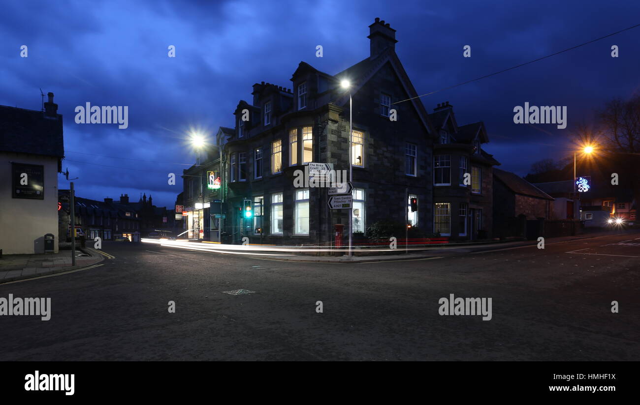 Aberfeldy street scene by night  Aberfeldy Perthshire Scotland February 2017 Stock Photo