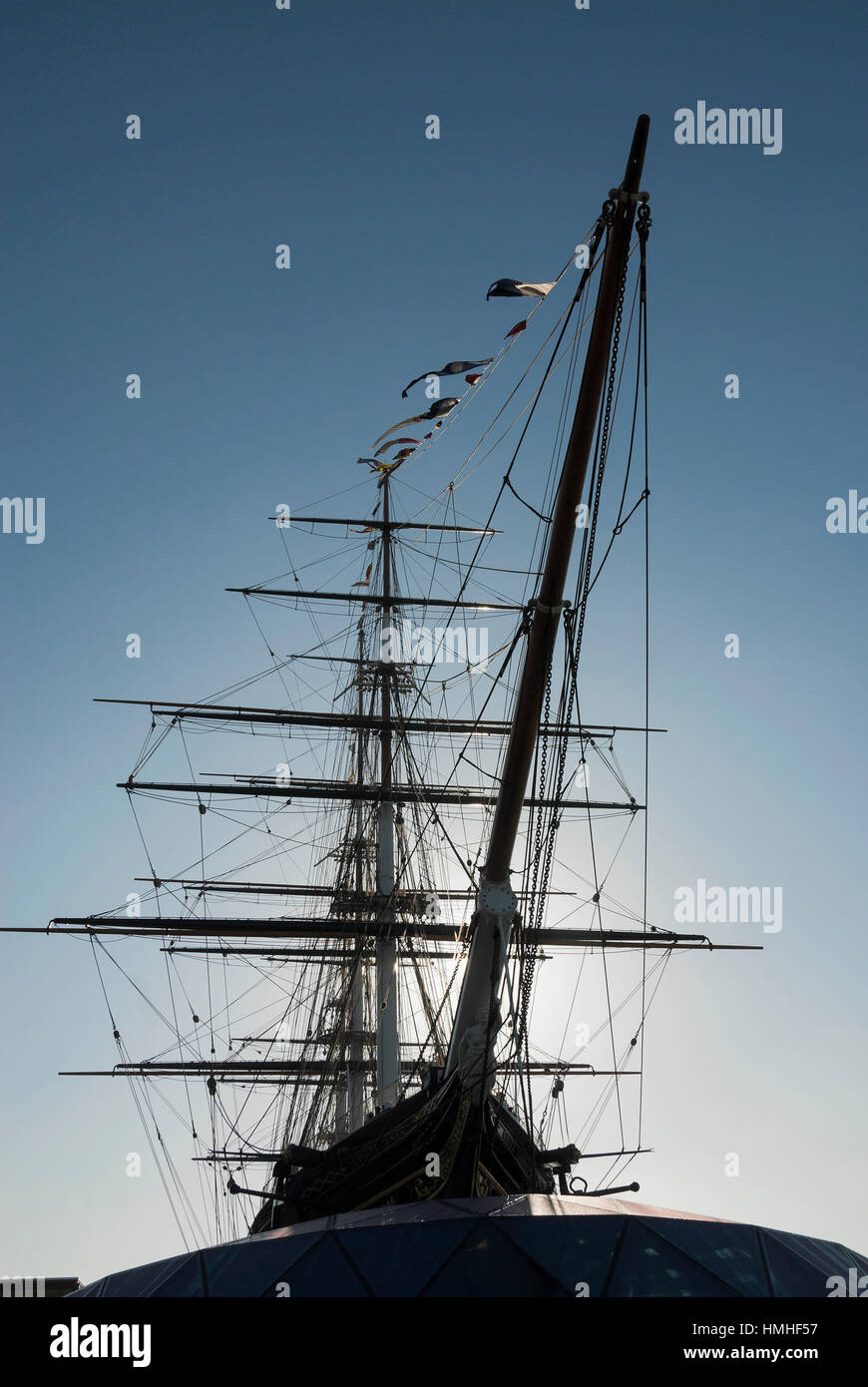 The Cutty Sark tea cipper ship in dry dock, Greenwich, London, Stock Photo
