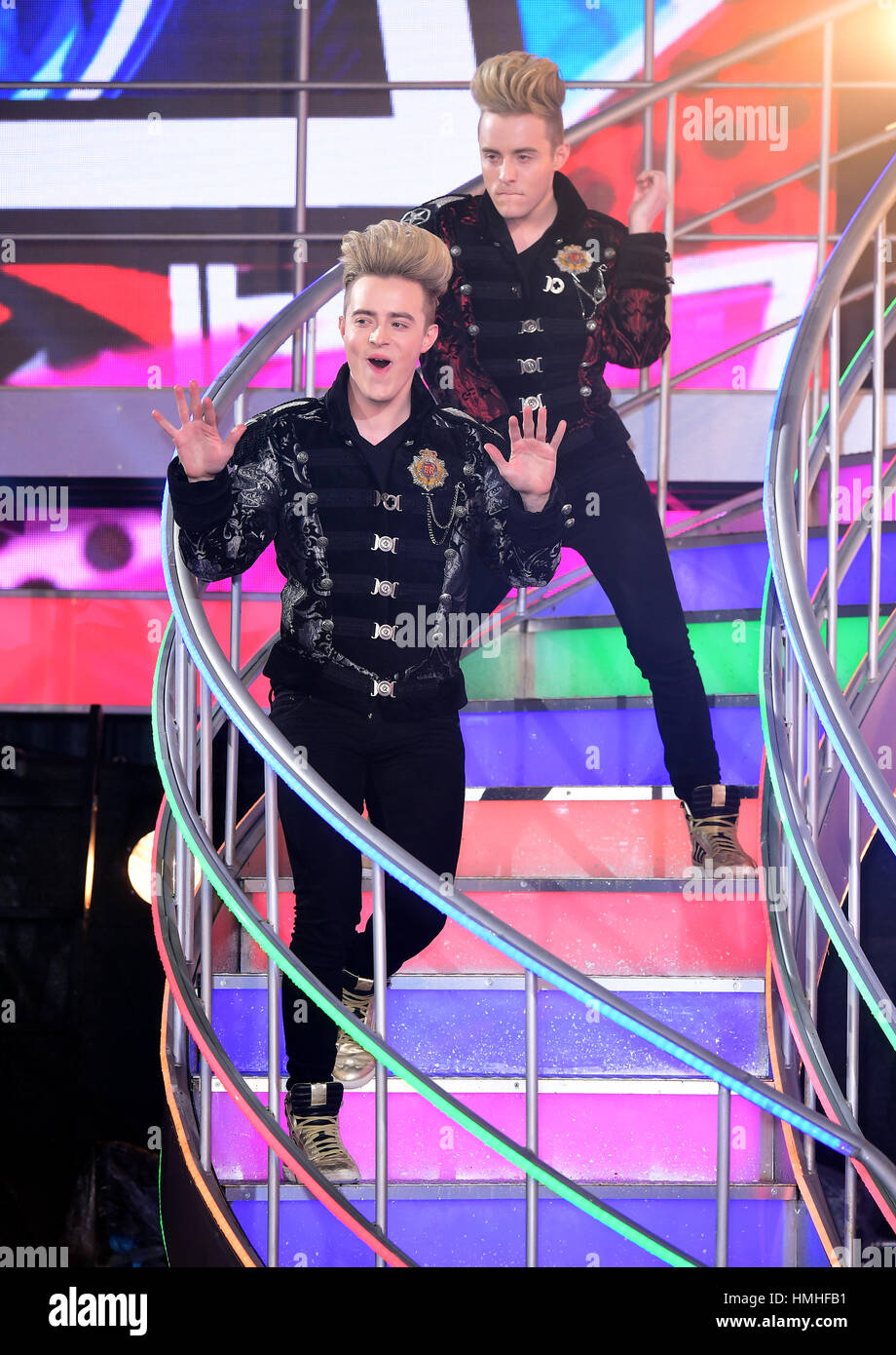 Jedward are evicted in second place during the Big Brother 2017 final at Elstree Studios in Borehamwood, Hertfordshire. Stock Photo