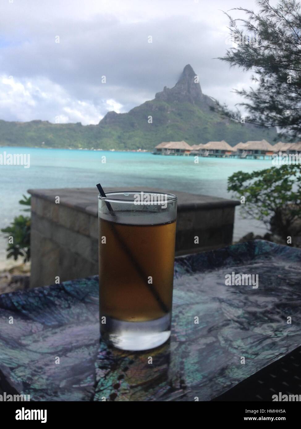 relax with a glass of tea in bora bora Stock Photo