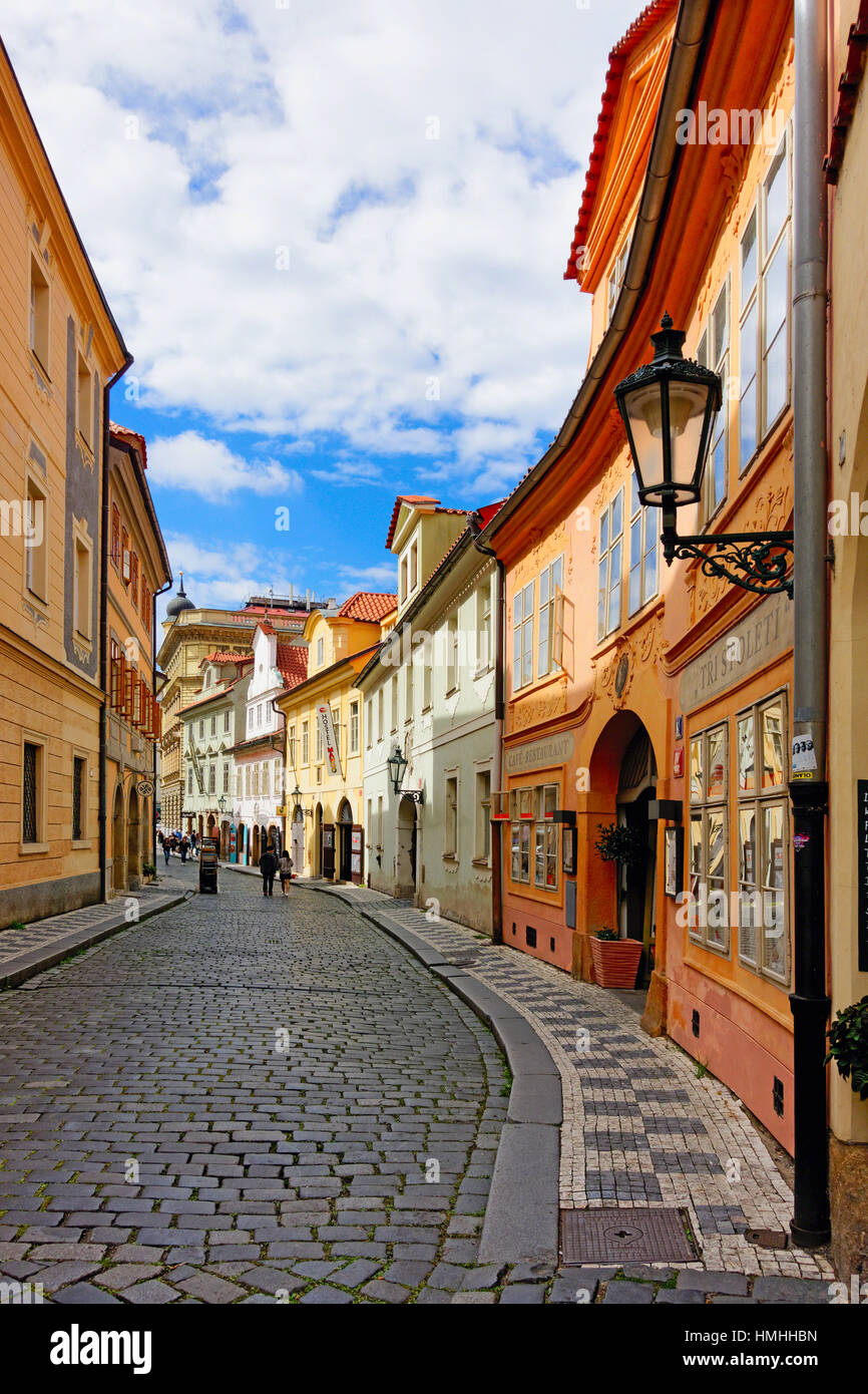 Cobblestone Misenska Street in Prague, Czech Republic Stock Photo