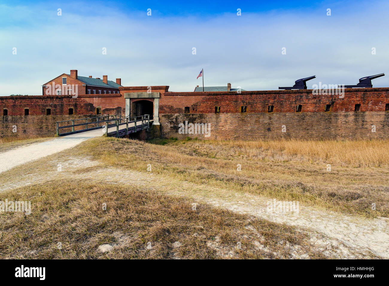 Entrance Gate and Walls of a Brick Fort, Fort Clinch, Nassau County, Florida Stock Photo
